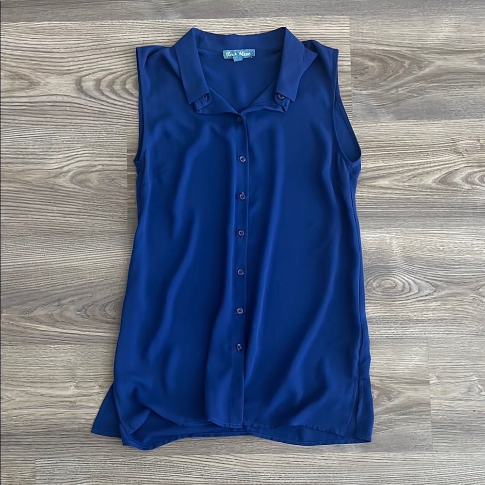 Sleeveless Blue Button-Up Top